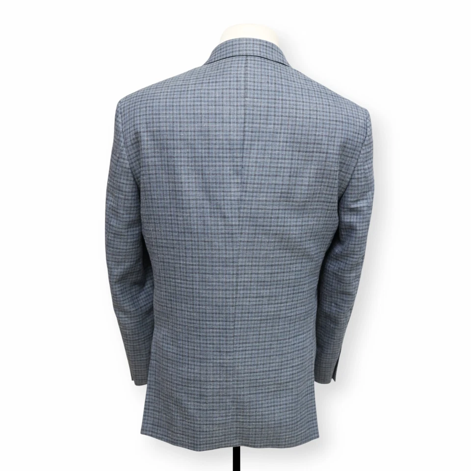 JOS A BANK Hombre Azul Cuadros LANA SEDA LINO Abrigo Deportivo Traje Chaqueta Blazer 42 R Foto 4 de 4