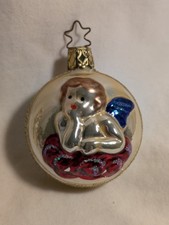 Old World Christmas Heavenly Angel Blown Glass Ornament Medallion Box