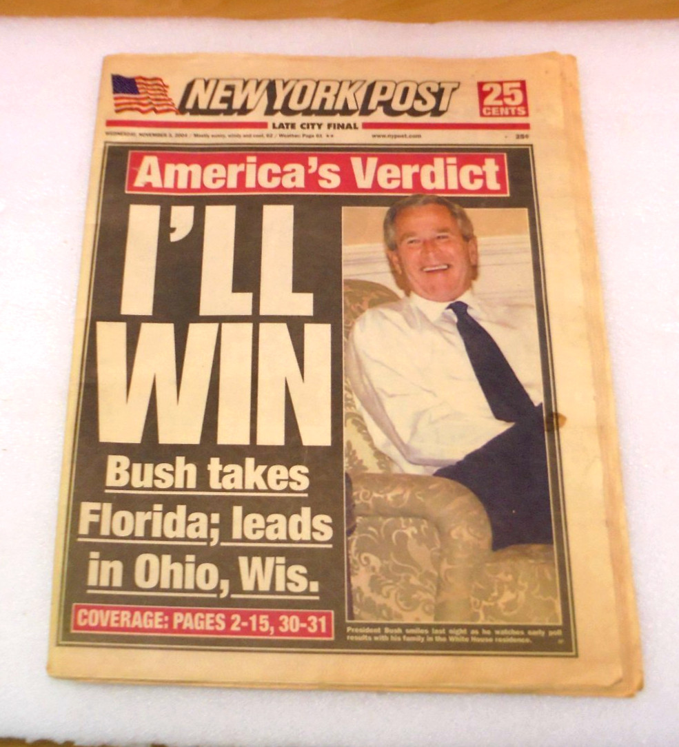 November 3, 2004, New York Post, Bush Election News