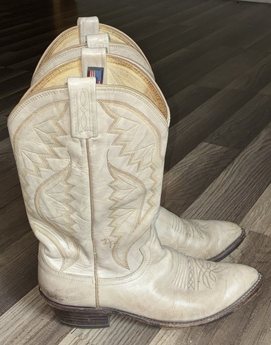 Dan Post Leather Cowboy Western Boots Men’s Size 9 D Cream Beige White - Picture 3 of 15