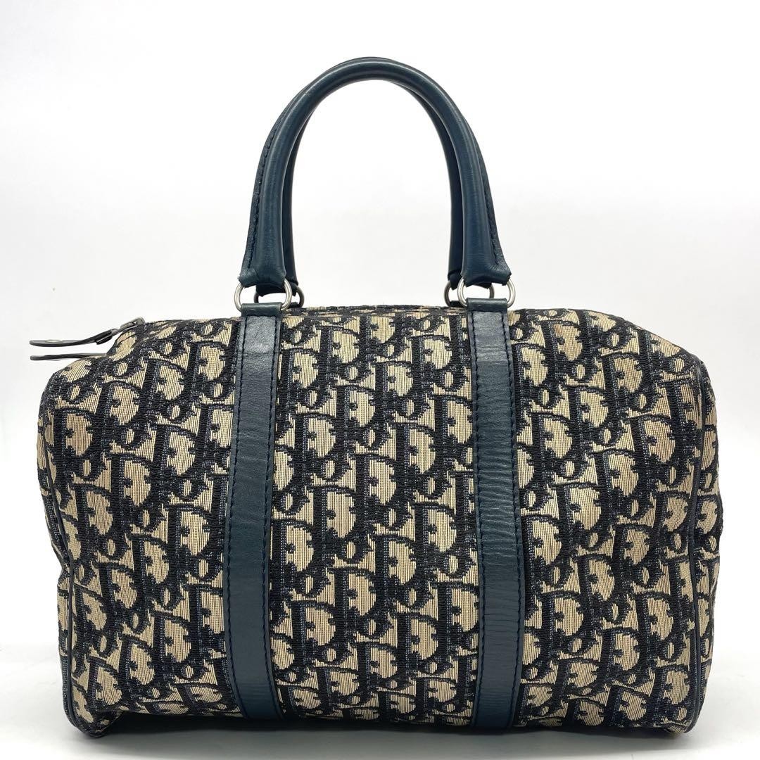 Dior Mini Boston Bag in Navy Trotter Canvas with Leather Trim Pre-Owned