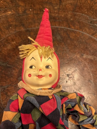 Carnival Clown Doll, Celluloid Face Collectible 29” Rare 1950’s MCM Unique