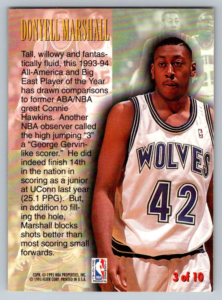 1995 Fleer 1-й год Phenom Donyell Marshall 3 - Изображение 2 из 2
