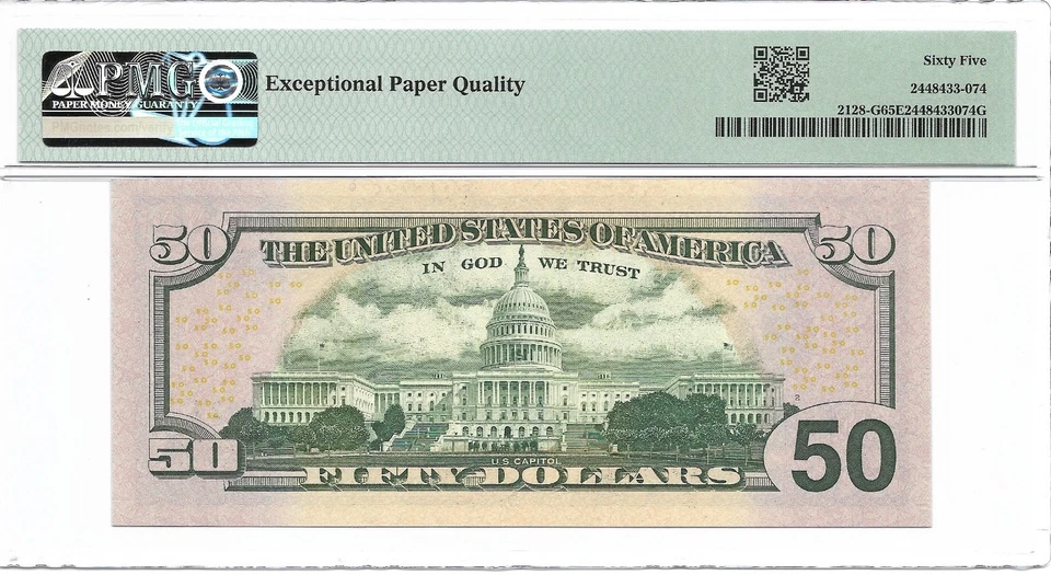 2004 $50 CHICAGO FRN. PMG GEM Uncirculated 65 EPQ Banknote. 2nd of 2 Consecutive - Image 2 of 2