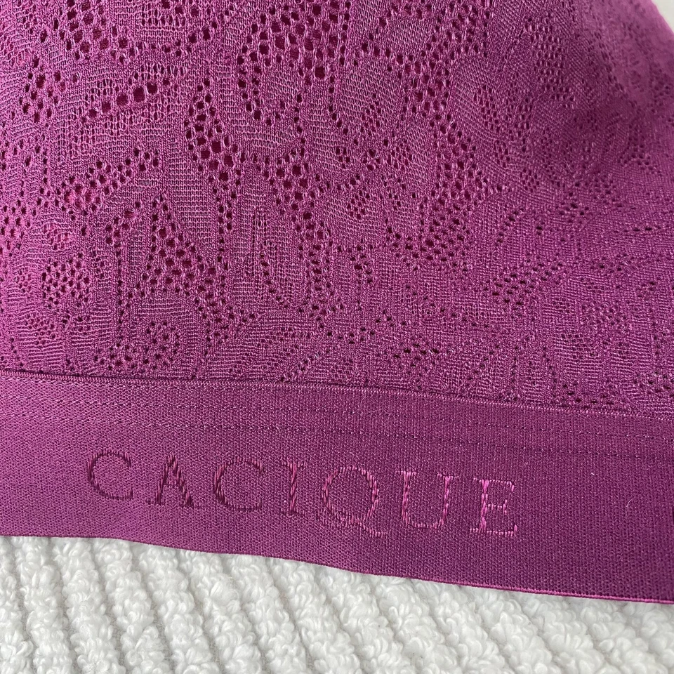 Sutiã Cacique Feminino 44DDD Roxo Levemente Forrado Sem Fio Renda Fecho Traseiro Jacquard - Imagem 3 de 4