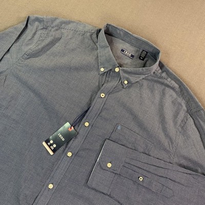 NEW IZOD Shirt Mens 2XL Estate Blue Check Premium Soft Touch Button Down LS