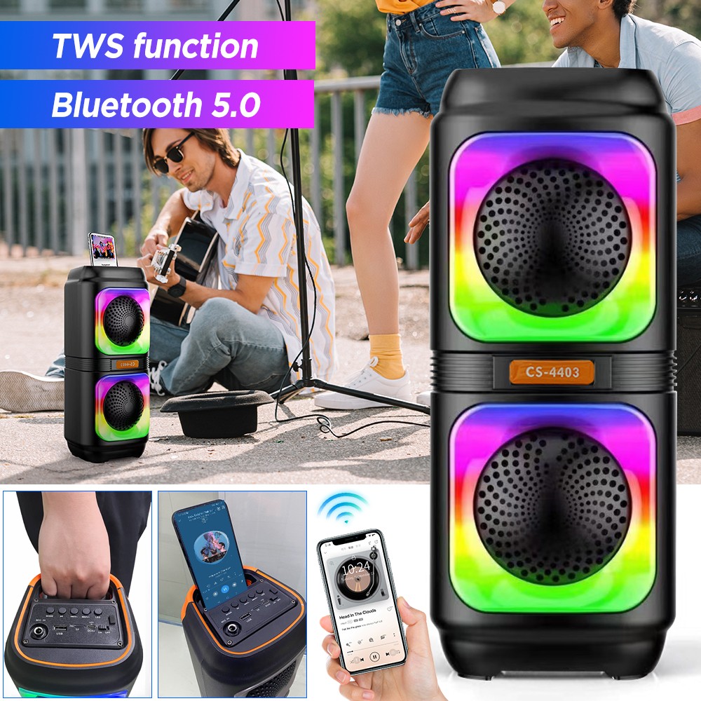 Bluetooth Waterproof Speaker Party Stereo RGB Lights Karaoke Heavy Bass with Mic-image