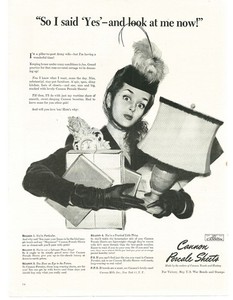 1945 Cannon Sheets Vintage WW2 Print Ad Army Wife 1940s Fashion Feathered Hat