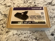 Fosmon 3-Port HDMI Switch with Pigtail Cable 3ft Braded Cable HD8198