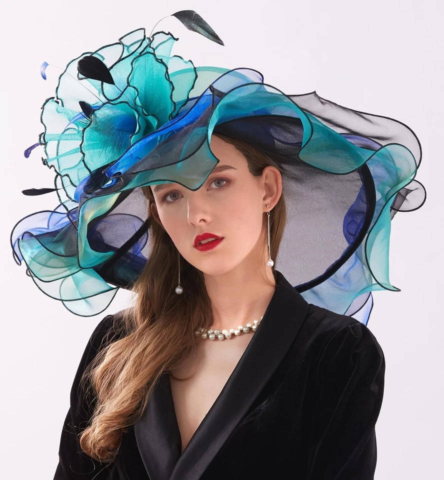 Women Hats Headband Hairpin Organza Fascinator Church Hat Floral Tea Party We... - Image 3 of 4