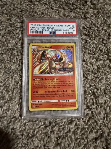 Charizard-holo,  Team Up Prerelease, Sm#158, PSA 9