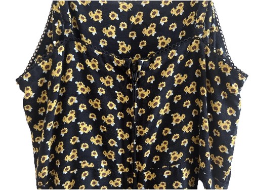 Sunflower Print Spaghetti Strap Top Black Yellow Floral Design - Picture 4 of 5