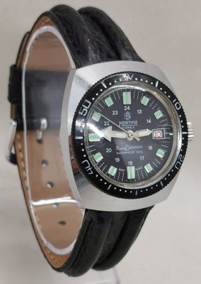 Vintage 1960s Mortima Super Datomatic 17 Jewels Mechanical Mid Size 31mm Diver Watch
