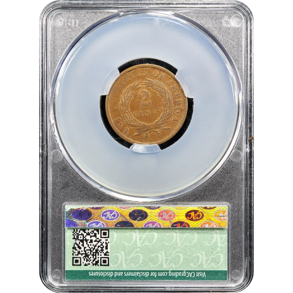 1867 Two Cents 2c Doubled Die CACG F15 BN CAC - Image 3 of 4
