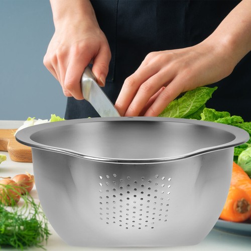 Rice Washing Sieve Food Draining Basket Traditional Stainless Steel Basin - Picture 11 of 12