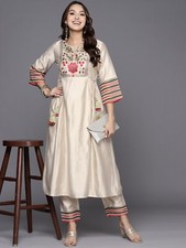 Women Floral Embroidered Thread work Designer Indian handcrafted kurti trouser