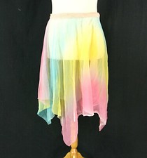 Vintage Pastel Colorful Sheer Midi Mid Length Flair Kerchief Hem Fairy Skirt M