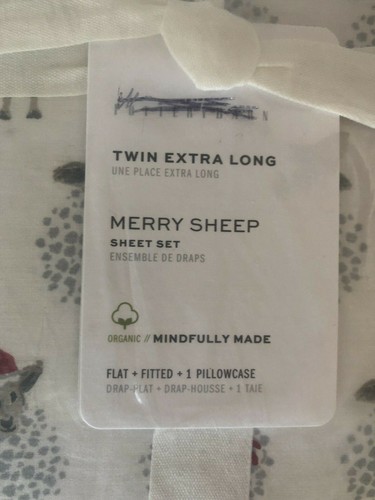 Juego de sábanas de algodón orgánico Pottery Barn Merry Sheep TWiN XL NUEVO CON ETIQUETAS - Imagen 2 de 4