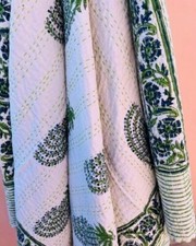 Indian Hand Block Floral Kantha Quilt,Blanket Cotton King Size Bedspread Throw