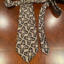 Karl Lagerfeld 100 Silk Tie   Italian   Tan Black Patterned 65"x3.75  Necktie