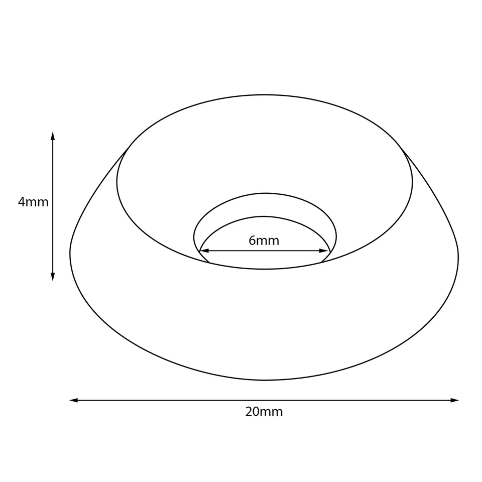 M6 Alluminio Svasate Rondella - 20mm Diametro Anodizzato Naturale Argento Finire - Immagine 2 di 4