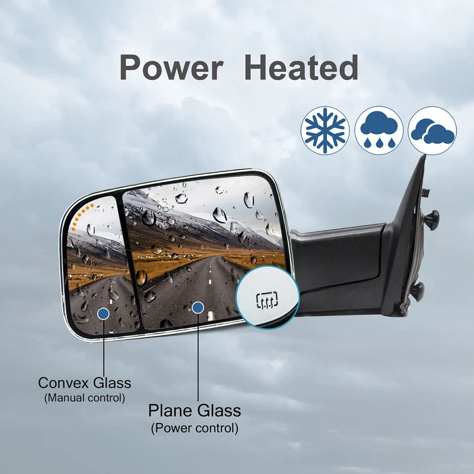 Pair Tow Mirrors Power Heated Arrow Signal For 2010-2017 Ram 1500/2500 Chrome - Изображение 2 из 4