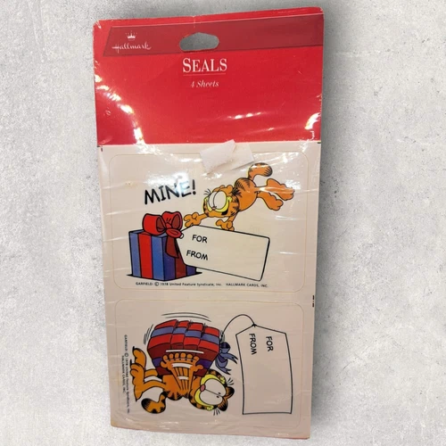 Vtg Hallmark Garfield Gift Tags Sticker Seals 4 Sheets 8 Total New