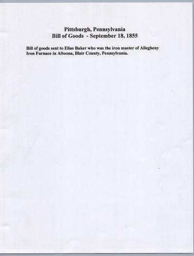 Horno de hierro 1855 Elias Baker Allegheny Altoona PA Bill of Goods Pittsburgh 9236 - Imagen 3 de 3