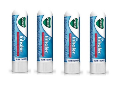 4 X Vicks Inhaler for Nasal Congestion Cold Blocked Nose Sinus Fast Relief
