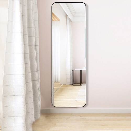 Full Length Wall Mirror 118 X 28cm Black Framed Rounded Corners Large Modern - Picture 2 of 11