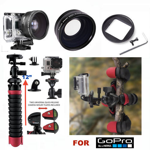 LENTE GRAN ANGULAR + TRÍPODE DE GOMA FIBRA DE CARBONO 12" PARA GOPRO HERO4 GOPRO HERO3 - Imagen 1 de 10