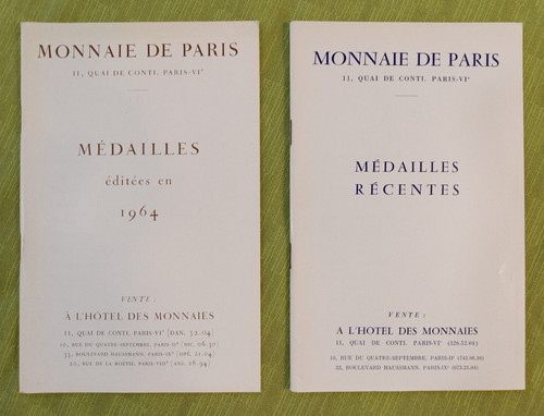 Monnaie de Paris, contemporary Medailles, 1960's Paris Mint (2) booklets