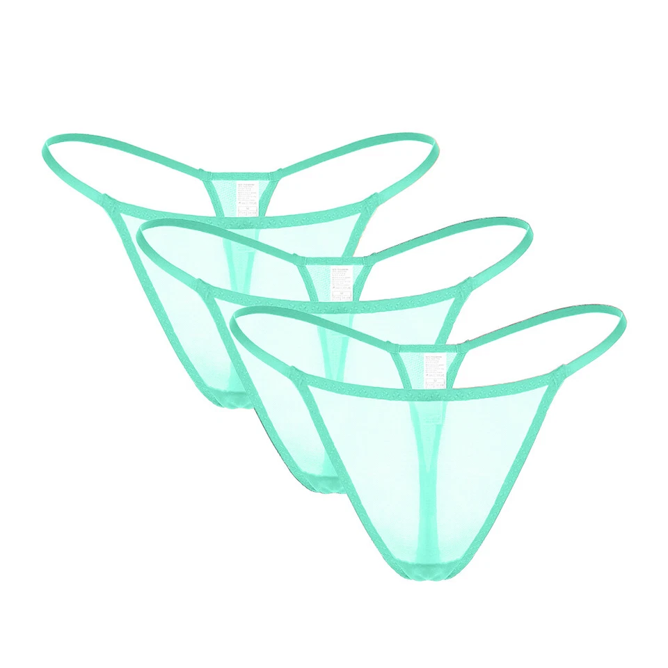 Paquete de 3 bragas de bikini de malla transparente sexy transparentes tiro bajo Foto 3 de 4