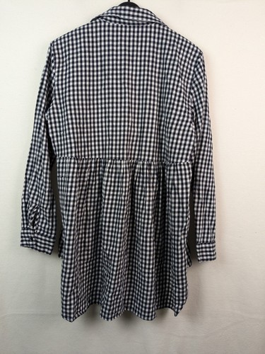Zara Woman Premium Denim Size Large Long Sleeve Top Gingham Half Button - Picture 7 of 11