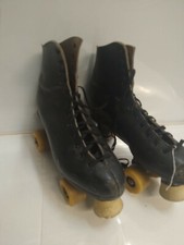 VTG Mens Black Leather Roller Derby Roller Skates Sz 10
