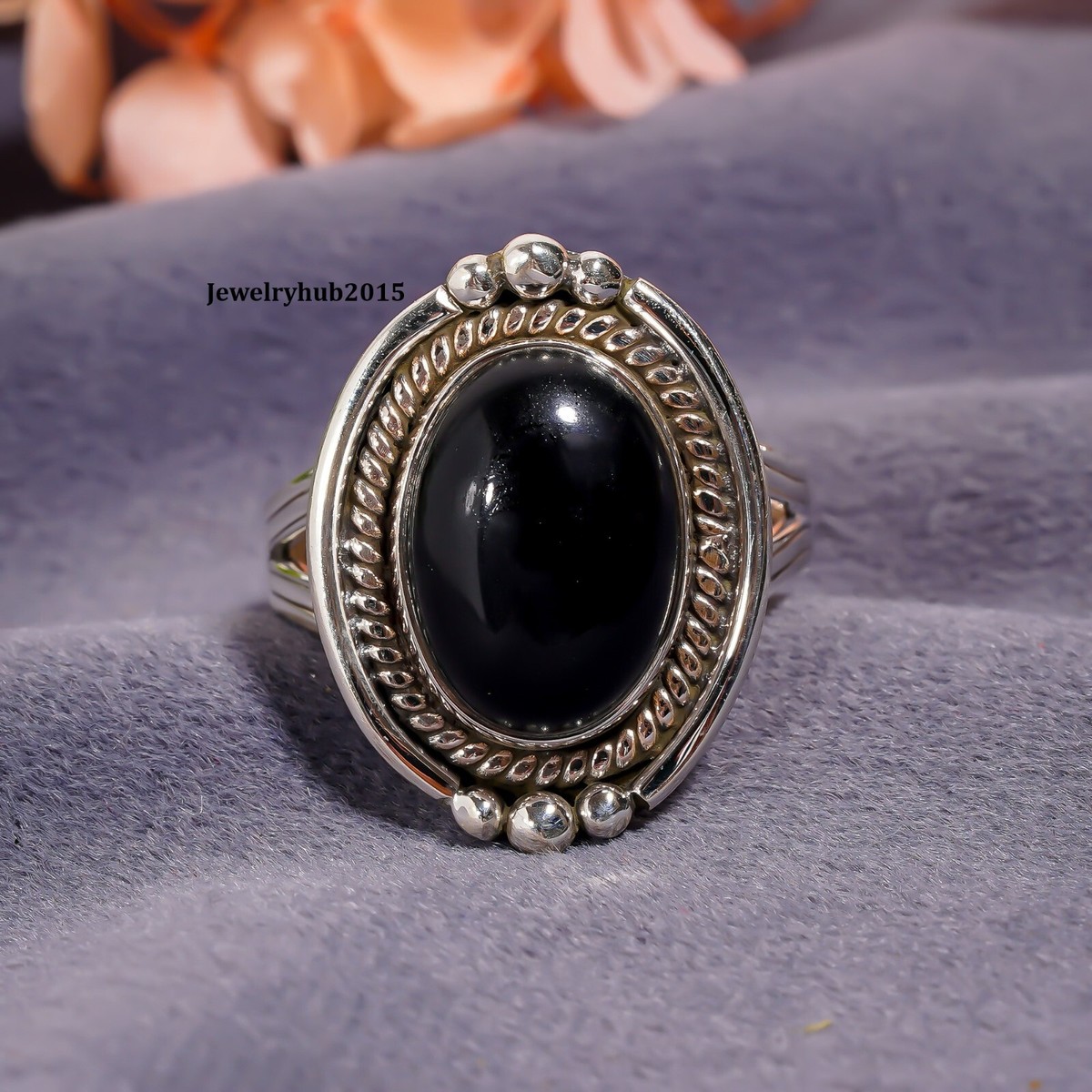 アクセサリー vintage onyx silver925 ring 925 Sterling Silver REL Real Black Onyx Gem & C Z Oval Ring