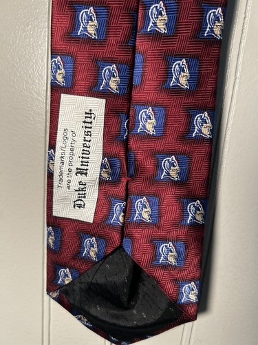Official Duke University Blue Devils On Red Neck Tie 100% Silk Hand Made - Picture 6 of 8
