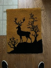 Shillcraft 70s Vintage Deer Boho Latch Hook Wall Hanging Rug 35  X 26.5  Nice