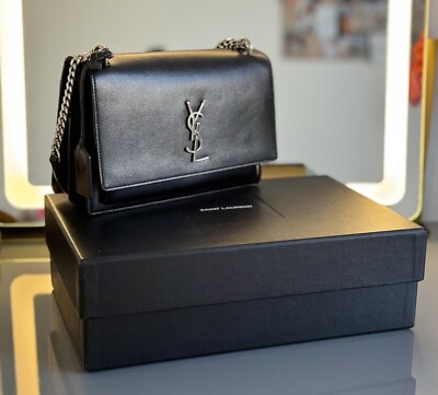 Saint Laurent Sunset Shoulder Bag Medium Black Leather | eBay