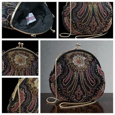 Vintage Walborg Beaded Gold Chain Convertible Clutch Evening Bag Purse Kisslock