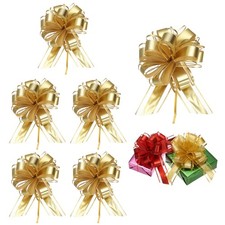6 Pcs Large Pull Bow Gift Wrapping, 9 Inch Ribbon Organza Gold Bows