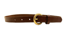 VINTAGE GAP BROWN LEATHER SKINNY BELT SOLID BRASS BUCKLE WOMEN'S SIZE MEDIUM