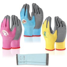 Kids-Gardening-Gloves for Age 3-12, Rubber Blue, Yellow, Pink XXS Age 5-7