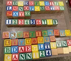 VTG Wooden Blocks LOT of 78 Alphabet Letter Number Wood Building Toy 1.25 inch
