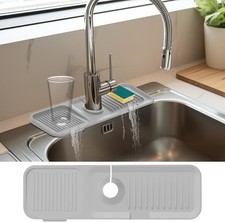 17.7 Inch Silicone Faucet Mat for Kitchen Sink, 5 Slope Fast Draining Kitchen S