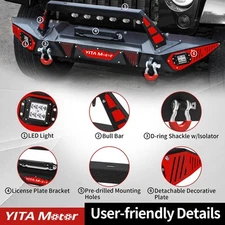 Front Bumper for 2007-25 Jeep Wrangler JK & Unlimited JKU w/ LED Bar Work Light