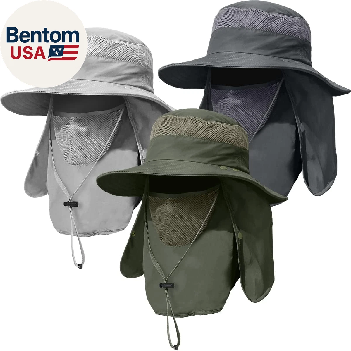 3 Pack Mens Outdoor Wide Brim Fishing Hat,Upf 50+ Sun Protection Cap with Face N