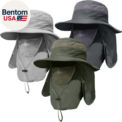 3 Pack Mens Outdoor Wide Brim Fishing Hat,Upf 50+ Sun Protection Cap with Face N