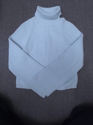 Maeve Anthropologie Womens Medium Ice Blue Turtleneck Ribbed Knit Sweater Cotton