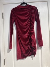Boohoo Red Burgundy Long Sleeve Velvet Dress Size US 6